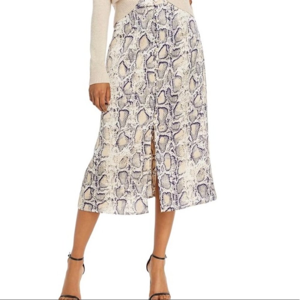 BB Dakota Snakeskin-Print Satin Midi Skirt